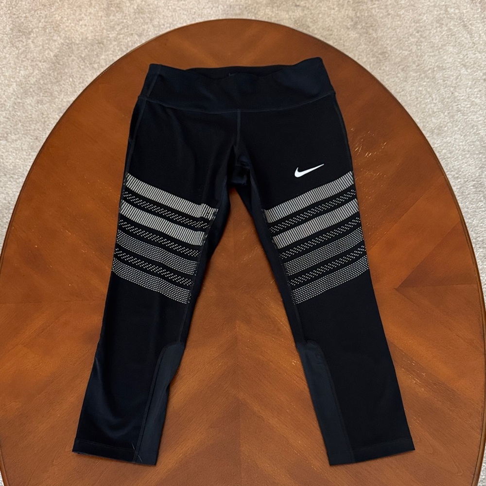 Nike Black 3/4 Leggings with White Stripes